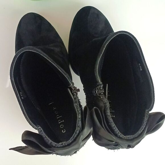 Copper Key Women's "Curtsy" black suede bow tie back tweed booties sz 8.5M - Picture 7 of 10